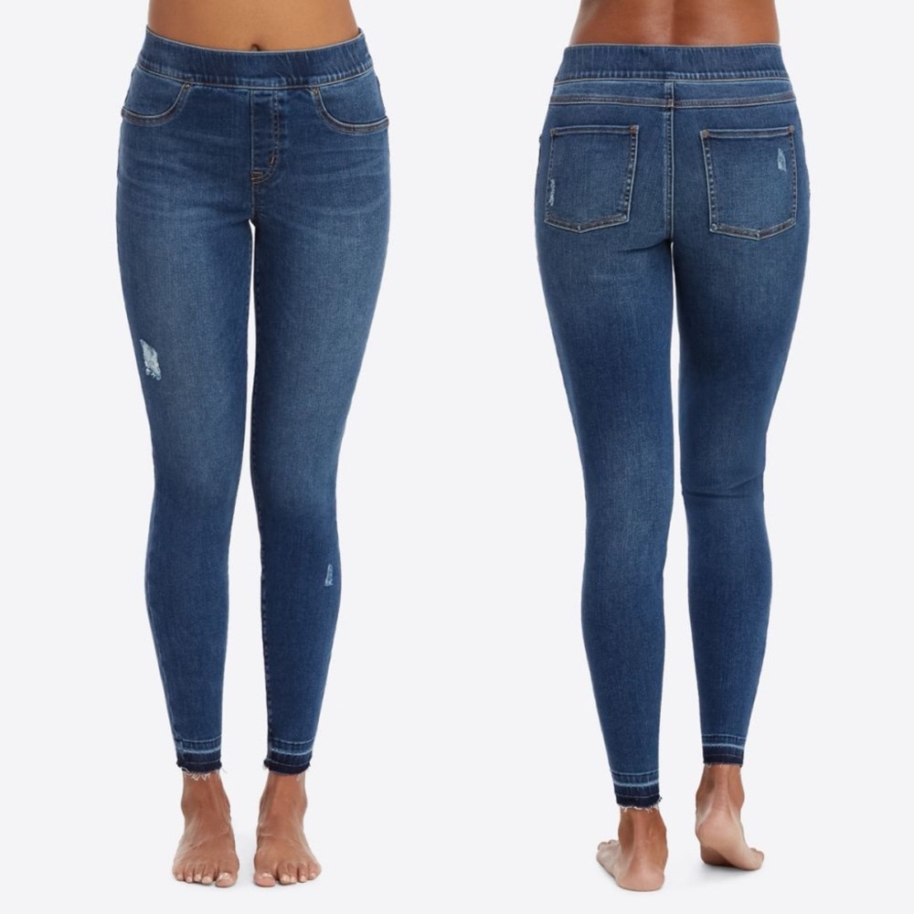 Spanx Pull On‎ Distressed Skinny Jean Small Regular Dark Wash 20203R NWOT